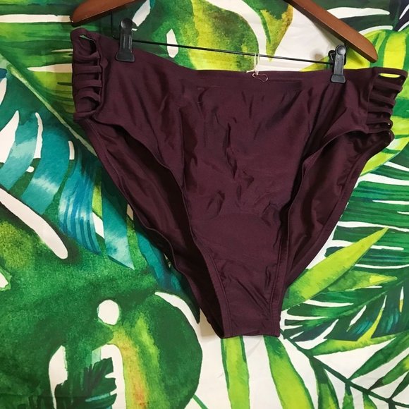 NWT $40 LYSA 2X Side Tie Dark Red Hipster Tummy Control Brief Bikini Bottom - Picture 2 of 7